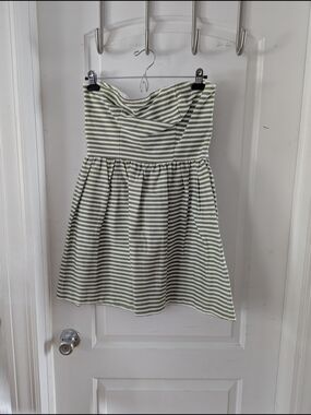 Necessary Objects Olive & White Strapless Striped Dress
